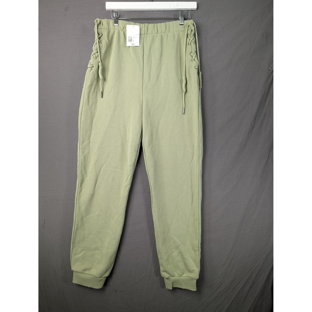 Forever 21‎ Womens Lace Up Side Jogger Sweatpants Green Large NWT